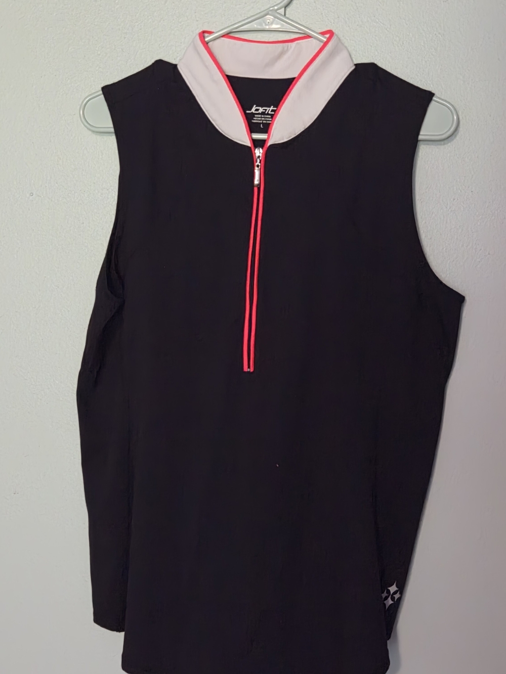 Jofit Black Sleeveless Golf Tank with Pink Trim and White Collar